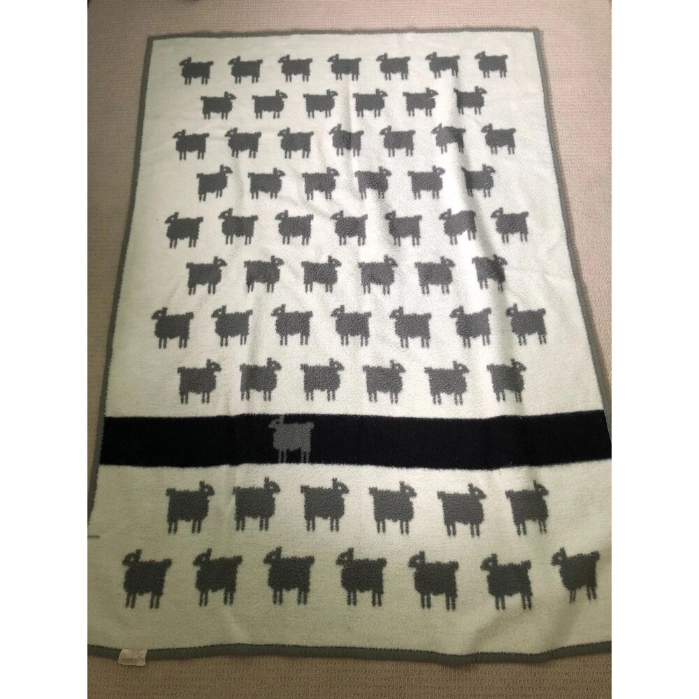 Biederlack Black Sheep Blanket Throw Gray White Reversible USA 53x77" VINTAGE - Picture 3 of 5